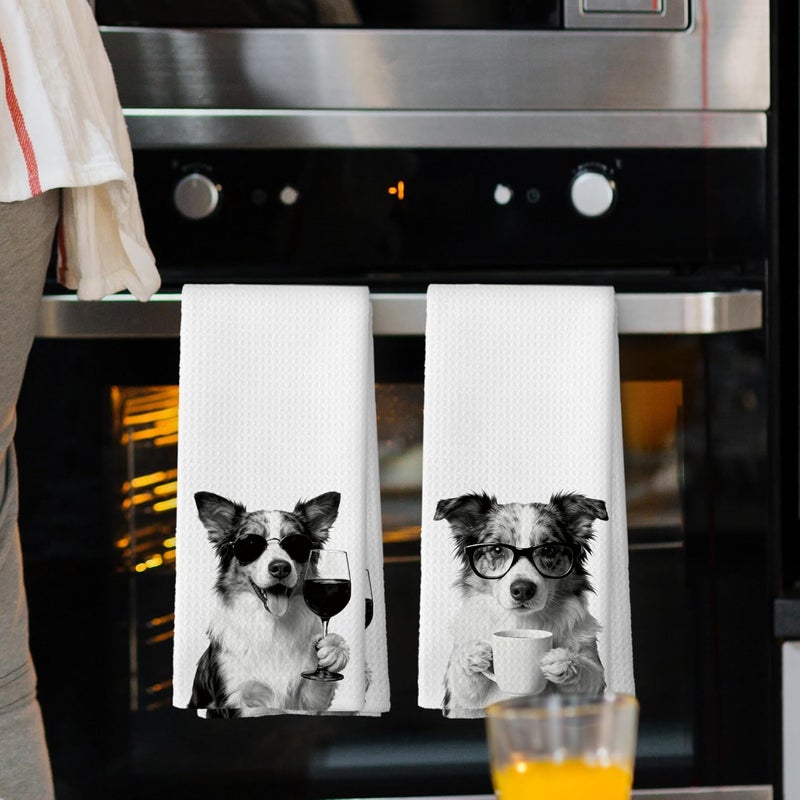Mcehtle Funny Australian Shepherd Kitchen Towels Set of 2, Funny Dog Kitchen Accessories, Coffee Wine Station Decor, Dog Chef Gift Hand Towel, Dining Room Decorative Tea Towel Dish Towels 16x24 Inch - Image 2